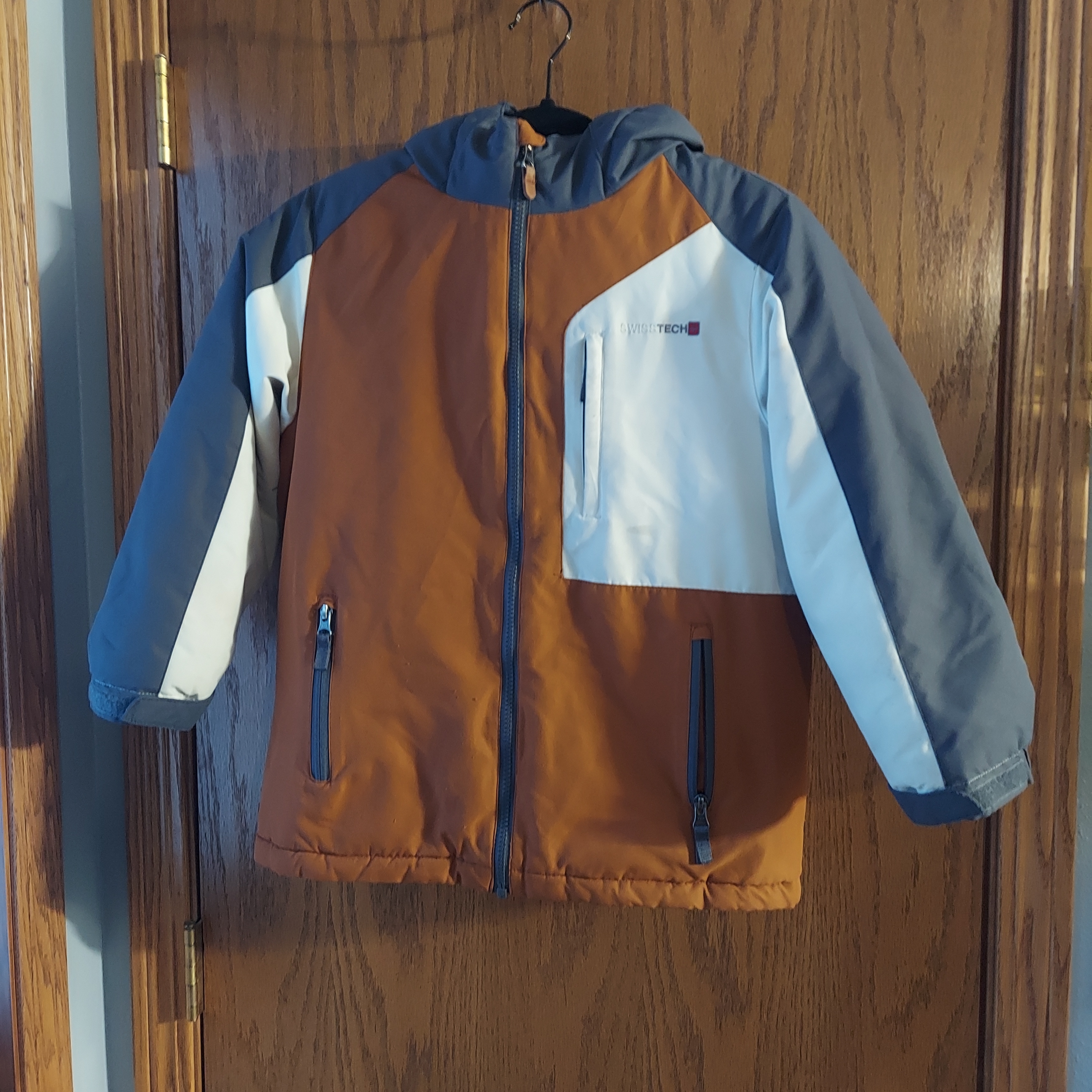 Swiss Tech Kids' Orange, White, Gray Puffer Jacket With Insert Med 8 Winter